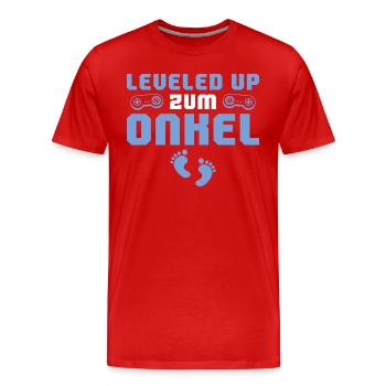 Schwangerschaftsankündigung Leveled up zum Onkel - Männer Premium Bio T-Shirt - Rot - Vorne - Damien (186cm)