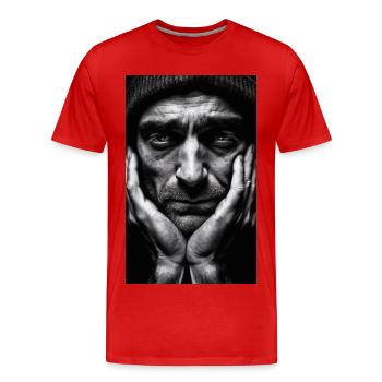 Thinking Guy - Männer Premium Bio T-Shirt - Rot - Vorne - Damien (186cm)