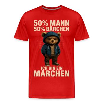 50% Mann 50% Bärchen Geschenk für Partner - Männer Premium Bio T-Shirt - Rot - Vorne - Damien (186cm)