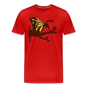 papillon sur branche arbre forêt insecte aile - T-shirt bio Premium Homme - rouge - Devant - Damien (186cm)