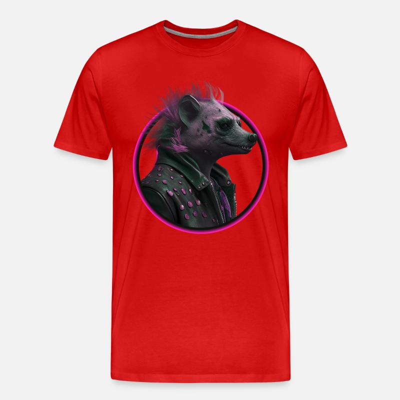 pink Punk Hyäne in Lederjacke - Männer Premium Bio T-Shirt - Rot