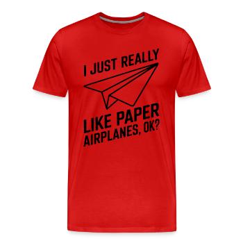 Avion en papier disant blague Avion en papier cadeau - T-shirt bio Premium Homme - rouge - Devant - Damien (186cm)
