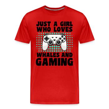 Gamer und Wale: Videospiele und Meeresabenteuer - Männer Premium Bio T-Shirt - Rot - Vorne - Damien (186cm)
