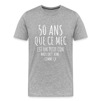 petit con cadeau t-shirt 50 ans homme humour - T-shirt bio Premium Homme - gris chiné - Devant - Damien (186cm)