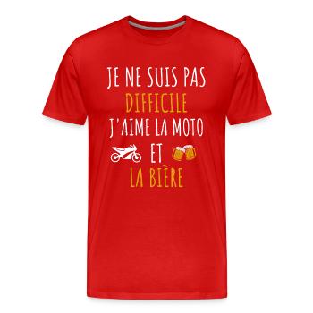 j'aime la moto et la bière cadeau humour - T-shirt bio Premium Homme - rouge - Devant - Damien (186cm)