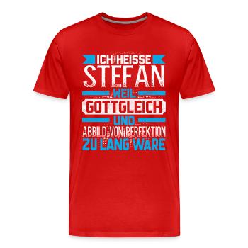 STEFAN - Gottgleich - Männer Premium Bio T-Shirt - Rot - Vorne - Damien (186cm)