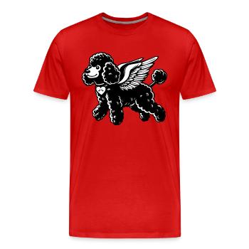 Caniche noir et blanc avec collier et - T-shirt bio Premium Homme - rouge - Devant - Damien (186cm)