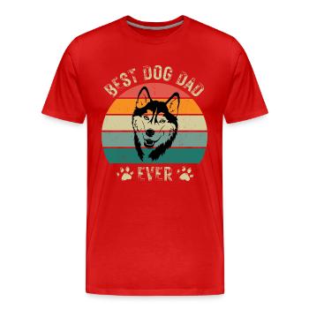 Chien Husky Chien Papa Fête des Pères Rétro Anniversaire - T-shirt bio Premium Homme - rouge - Devant - Damien (186cm)