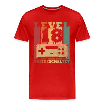 Niveau 18 Déverrouillé - T-shirt bio Premium Homme - rouge - Devant - Damien (186cm)