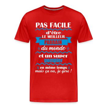 parrain pompier, cadeau sapeur pompier - T-shirt bio Premium Homme - rouge - Devant - Damien (186cm)