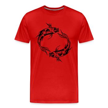 Deux poissons vector Koi Carpe - T-shirt bio Premium Homme - rouge - Devant - Damien (186cm)