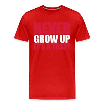 Never Grow Up - Men's Premium Organic T-Shirt - red - Front - Damien (186cm)
