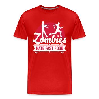 Zombies hate fast food - Zombie - Humor - Jogger - Männer Premium Bio T-Shirt - Rot - Vorne - Damien (186cm)