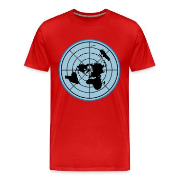 Terre plate | Carte de la Terre plate | Couleurs changeantes - T-shirt bio Premium Homme - rouge - Devant - Damien (186cm)