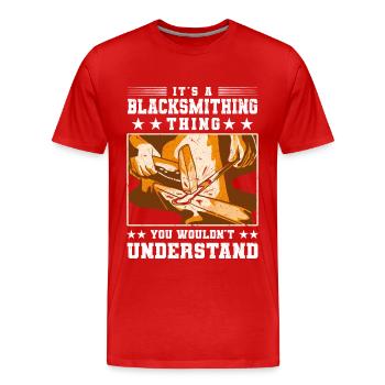 Schmieden | Schmied Amboss Handwerk Geschenkideen - Männer Premium Bio T-Shirt - Rot - Vorne - Damien (186cm)
