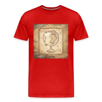 Géographie - Globe & Pointer / Art Vintage - T-shirt bio Premium Homme - rouge - Devant - Damien (186cm)