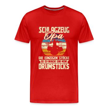 Schlagzeug Opa mit Drumsticks - Männer Premium Bio T-Shirt - Rot - Vorne - Damien (186cm)