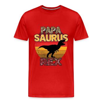Papa Saurus Rex Dinosaurier Papasaurus - Männer Premium Bio T-Shirt - Rot - Vorne - Damien (186cm)