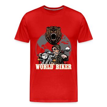 World Biker. Weltenbummler. Reisender. - Männer Premium Bio T-Shirt - Rot - Vorne - Damien (186cm)