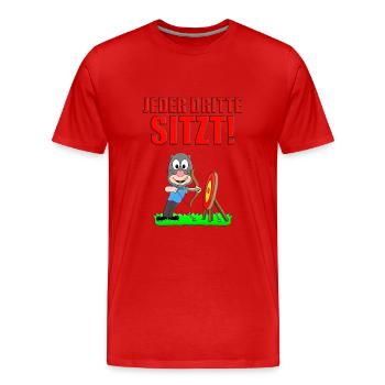 BOGENSCHIEßEN - MAULWURF - JEDER DRITTE SITZT! - Männer Premium Bio T-Shirt - Rot - Vorne - Damien (186cm)