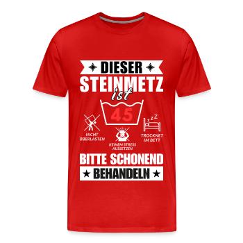 Dieser Steinmetz ist 45. Schonend behandeln - Männer Premium Bio T-Shirt - Rot - Vorne - Damien (186cm)