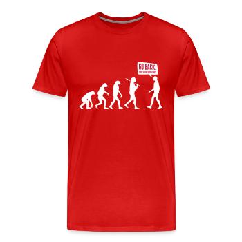 Go back we screwed up - Evolution Lustig Humor - Männer Premium Bio T-Shirt - Rot - Vorne - Damien (186cm)