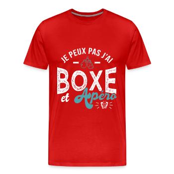 je peux pas j ai boxe et apéro Humour boxe - T-shirt bio Premium Homme - rouge - Devant - Damien (186cm)