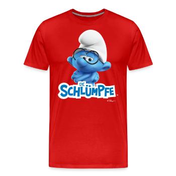 Die Schlümpfe Schlaubi Schlumpf Logo - Männer Premium Bio T-Shirt - Rot - Vorne - Damien (186cm)
