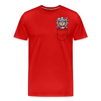 Happy Bear Bonnet Chapeau T-shirt Poche Poche poitrine - T-shirt bio Premium Homme - rouge - Devant - Damien (186cm)