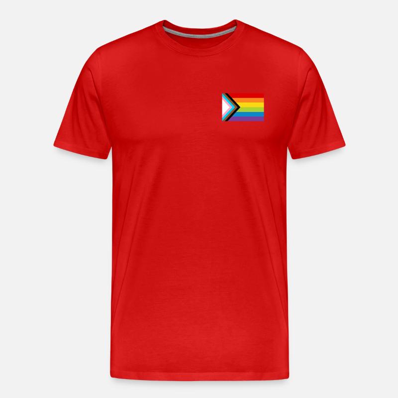 Drapeau de la fierté LGBT / Nouveau drapeau de progrès arc-en-ciel - T-shirt bio Premium Homme - rouge