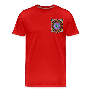 Buntes bedrucktes Mandala-Blumen-T-Shirt mit bedruckter Tasche - Männer Premium Bio T-Shirt - Rot - Vorne - Damien (186cm)