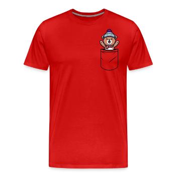 Happy Bear Bonnet Chapeau T-shirt Poche Poche poitrine - T-shirt bio Premium Homme - rouge - Devant - Damien (186cm)