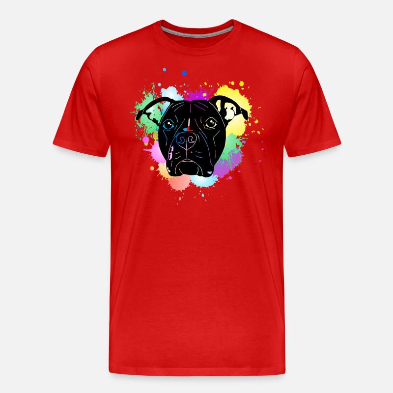 Pitbull Terrier mit Splash - Männer Premium Bio T-Shirt - Rot