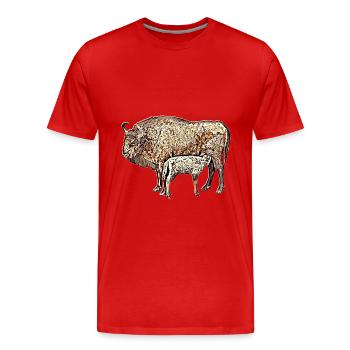 Bison mit Kalb - Männer Premium Bio T-Shirt - Rot - Vorne - Damien (186cm)