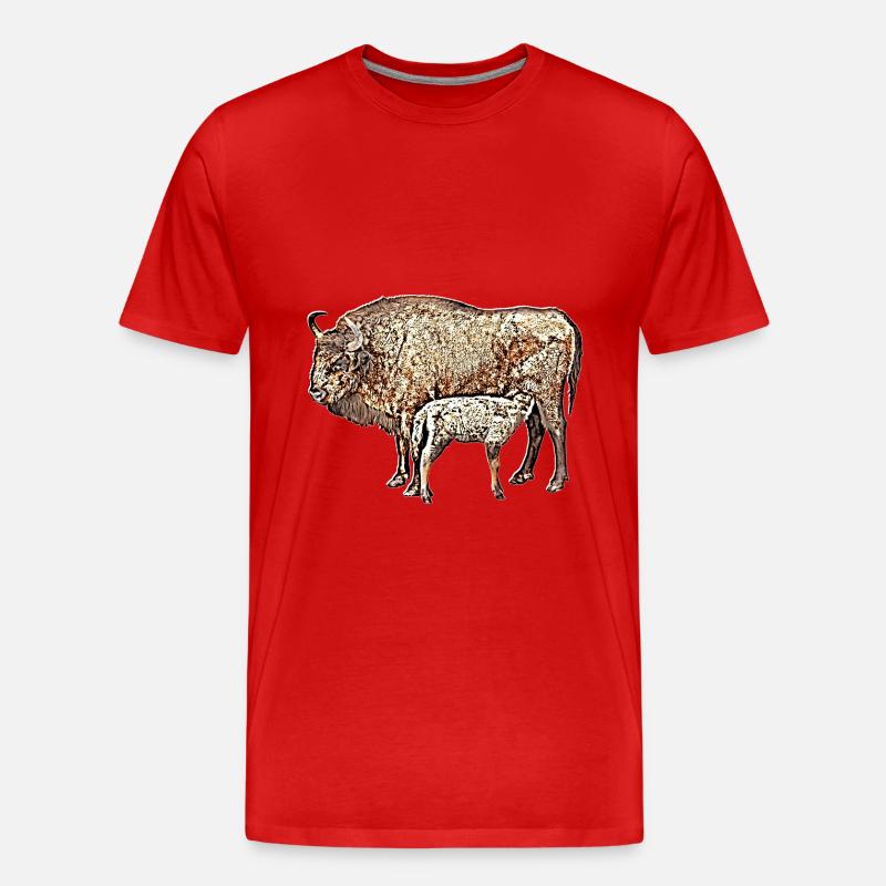 Bison mit Kalb - Männer Premium Bio T-Shirt - Rot