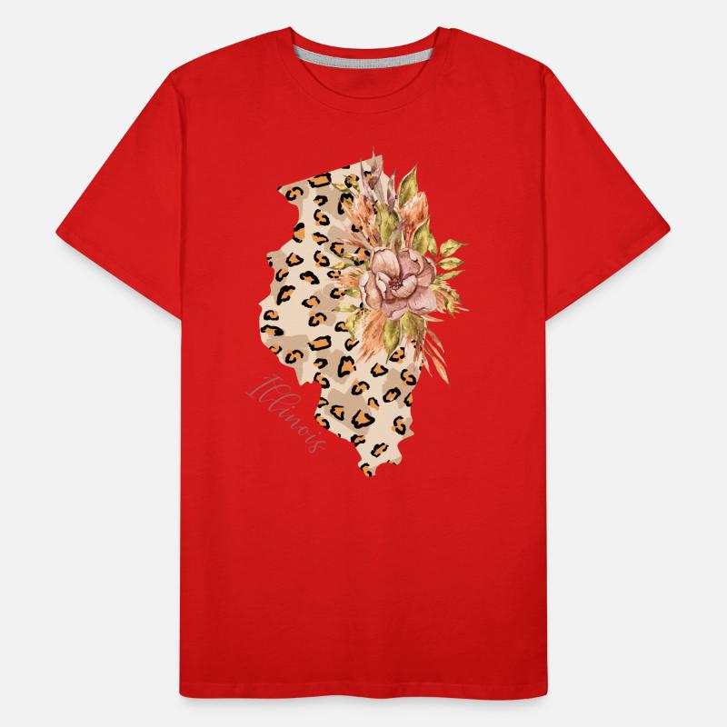 Illinois Leopard-pattern Carte Leo State T-shirt bio Premium Homme