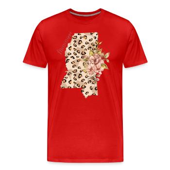Mississippi Leopard Pattern Map Leo - Men's Premium Organic T-Shirt - red - Front - Damien (186cm)