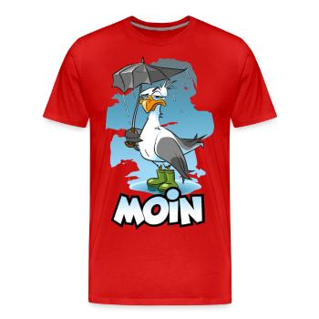 Möwe mit Regenschirm und Gummistiefel - Moin - Männer Premium Bio T-Shirt - Rot - Vorne - Damien (186cm)