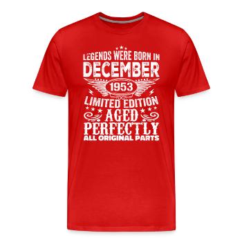 Décembre 1953 Anniversaire Décembre 1953 Décembre - T-shirt bio Premium Homme - rouge - Devant - Damien (186cm)