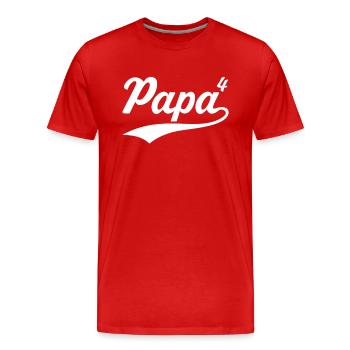 Papa hoch 4 Vater 4 Kinder vierfacher Papa - Männer Premium Bio T-Shirt - Rot - Vorne - Damien (186cm)