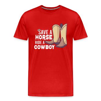Cowboy Barn Bull Rider Rodeo Country Western - T-shirt bio Premium Homme - rouge - Devant - Damien (186cm)