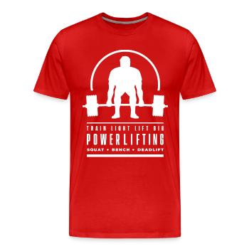 Powerlifting Deadlift | Train Light Lift Big | Gym - Men's Premium Organic T-Shirt - red - Front - Damien (186cm)