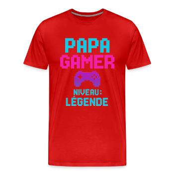 Papa GAMER Niveau : Légende cadeau fête des pères - T-shirt bio Premium Homme - rouge - Devant - Damien (186cm)