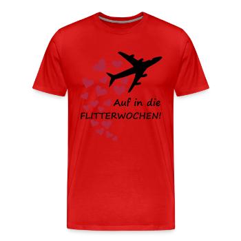 Flitterwochen / Hochzeit - Flugzeug mit Herzen - Männer Premium Bio T-Shirt - Rot - Vorne - Damien (186cm)