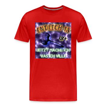Enfin 18 - Boutique WoW - 2023 - T-shirt bio Premium Homme - rouge - Devant - Damien (186cm)