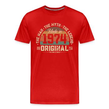 1974 Vintage Born Man Myth Legend - T-shirt bio Premium Homme - rouge - Devant - Damien (186cm)