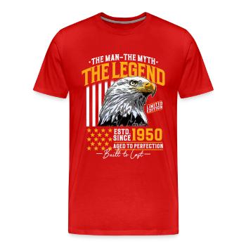 Vintage 1950's Man Myth Legend Birthday - Men's Premium Organic T-Shirt - red - Front - Damien (186cm)