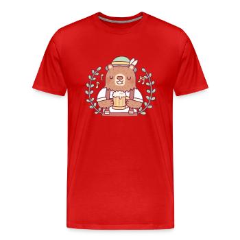 Cute Bear In Lederhosen Outfit With Beer Stein - Men's Premium Organic T-Shirt - red - Front - Damien (186cm)