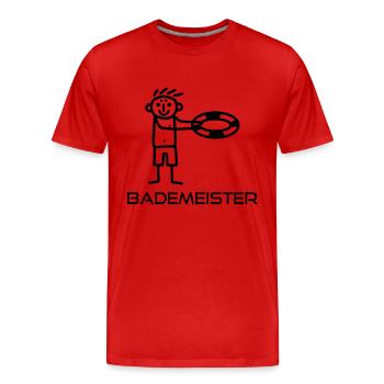 Strichmännchen Bademeister - Männer Premium Bio T-Shirt - Rot - Vorne - Damien (186cm)