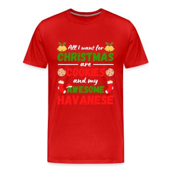 Christmas Havanese Biscuits - Men's Premium Organic T-Shirt - red - Front - Damien (186cm)